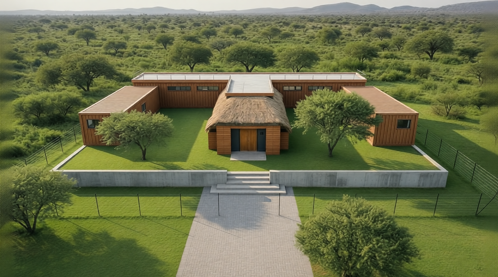 Full T-Shaped Villa Design Layout